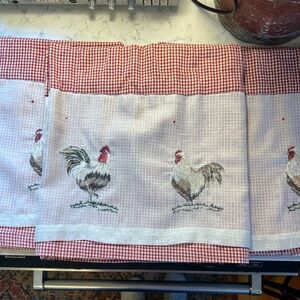 Waverly Red and White Rooster Kitchen 3 valances and 4 sheer cafe curtains